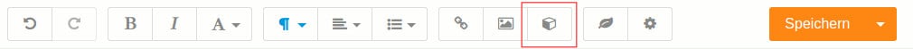 Das Symbol für "Einbetten" öffnet die Seitenleiste für das Einfügen des gewünschten HTML-Codes.