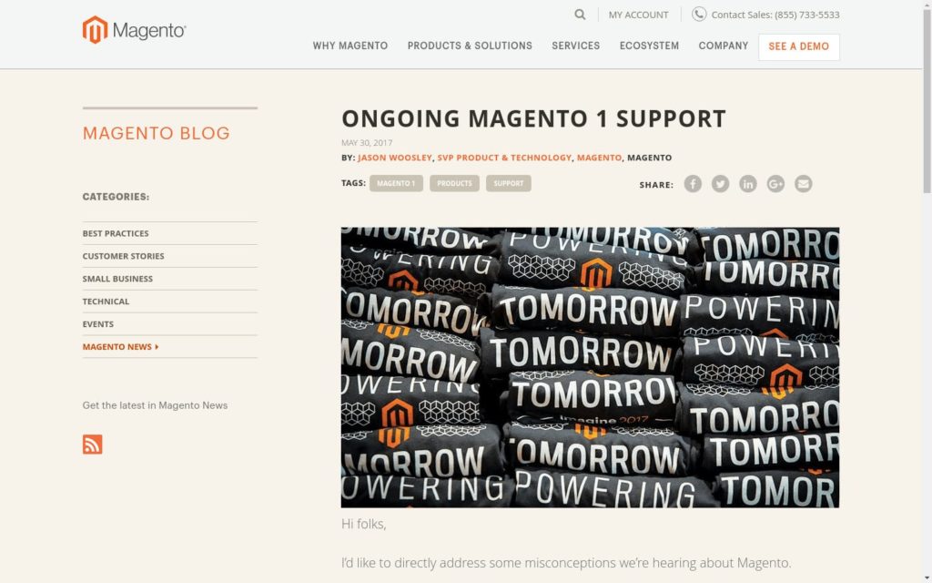 Ongoing Magento 1 support