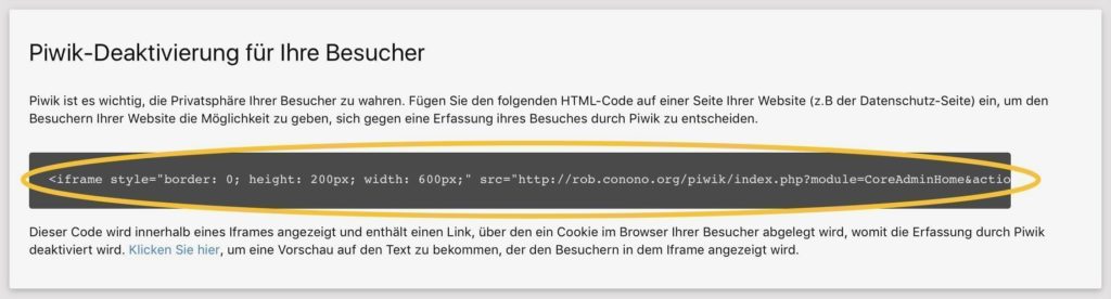 Einbinden des Opt-out-iFrames aus Piwik 3