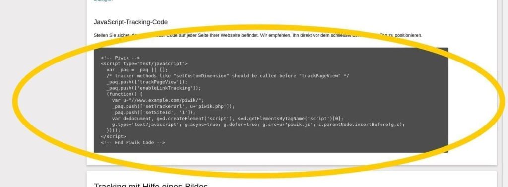 Tracking Code in Piwik 3 herausfinden