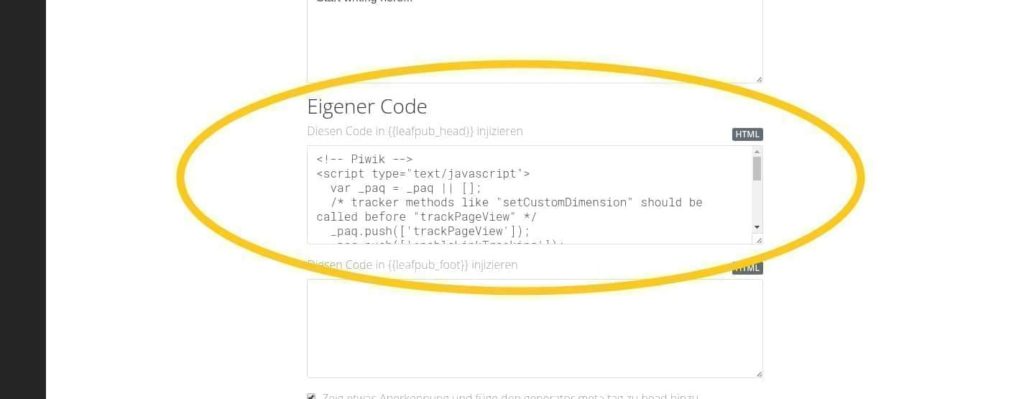 Piwik Tracking Code in Leafpub einbetten