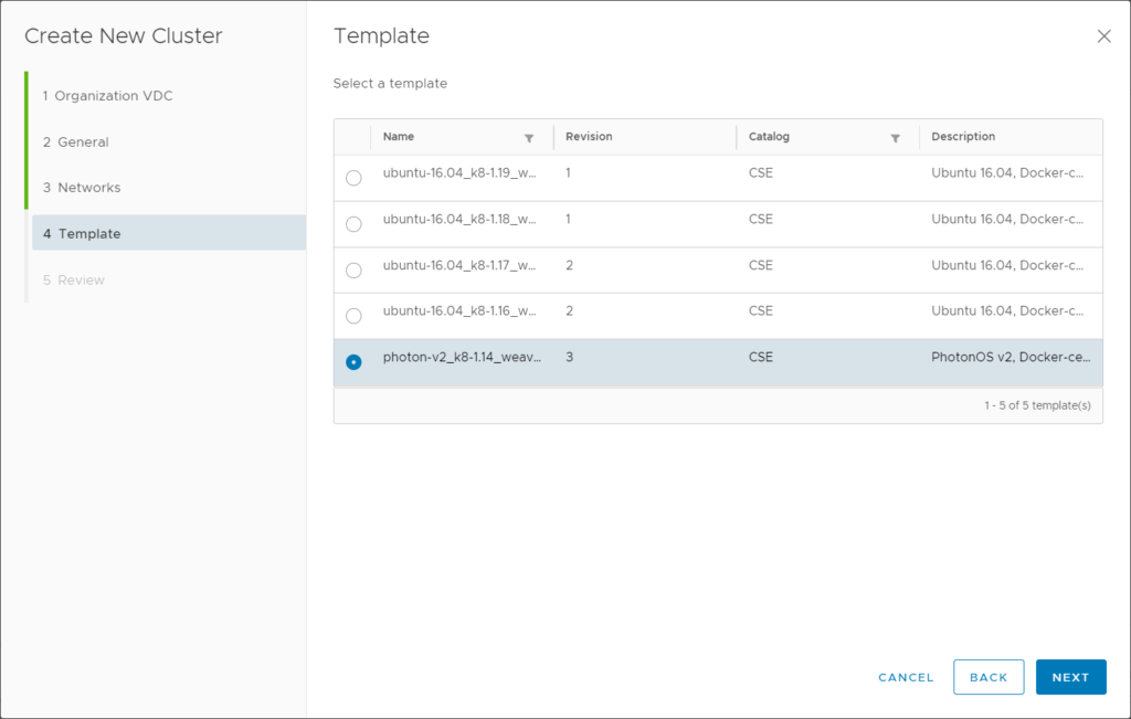 Cloud Director CSE - Template und K8S Version auswählen