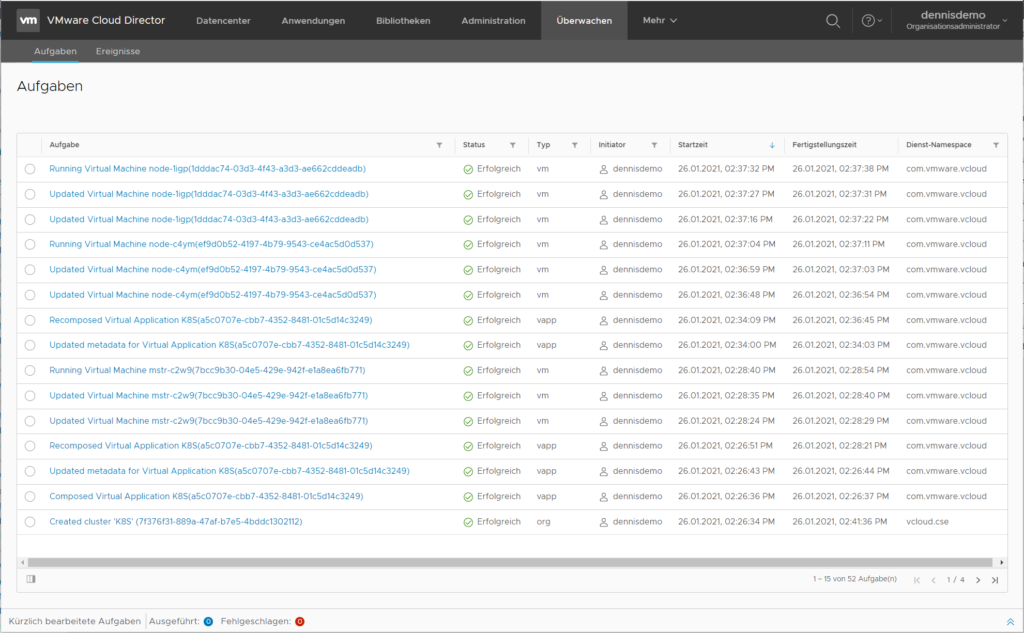 Cloud Director CSE - Cluster Rollout dauert etwa 10 Minuten