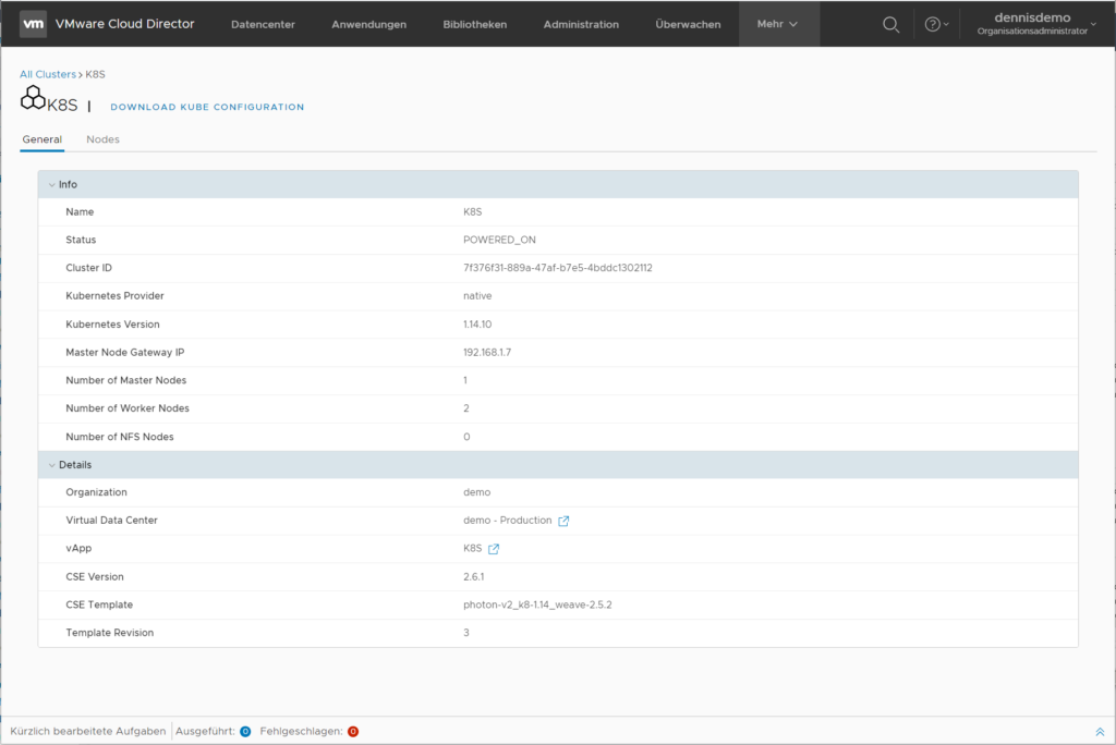 Cloud Director CSE - K8S Cluster Konfiguration