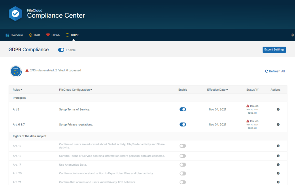 FileCloud 21 - Compliance Center
